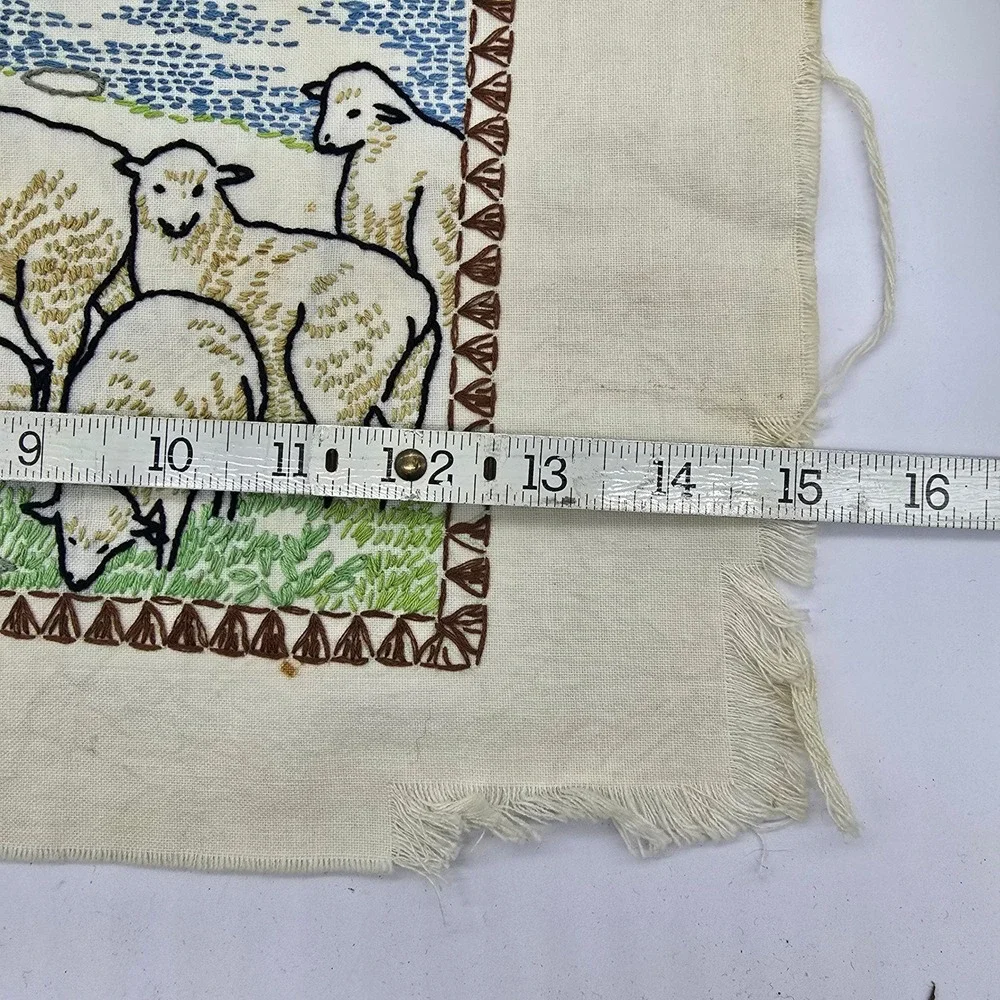 Beautiful Vintage 1940s Hand Embroidered The Lord Is My Shepherd Linen‎